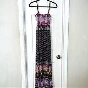 PURPLE & BLACK PEACOCK DESIGN MAXI DRESS